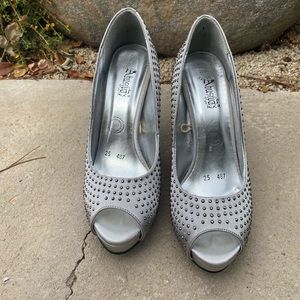 Women Silver bejeweled high heels